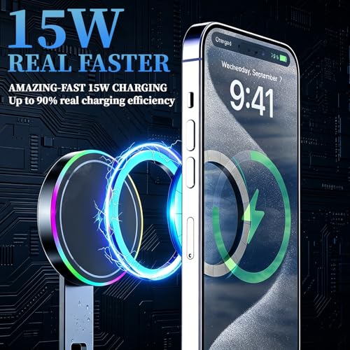 Car Phone Mount Charger, 15W Fast Charging Magnetic Suction Phone Holder - image 2