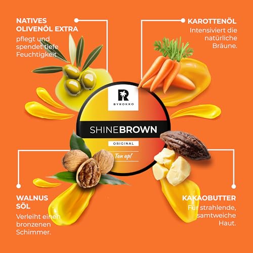 BYROKKO Shine Brown Bräunungsbeschleuniger Sonnencreme (210 ml), Bräunungscreme Wirksam in Solarium und im Freien, Erzielen Sie eine natürliche Bräune mit natürlichen Inhaltsstoffen