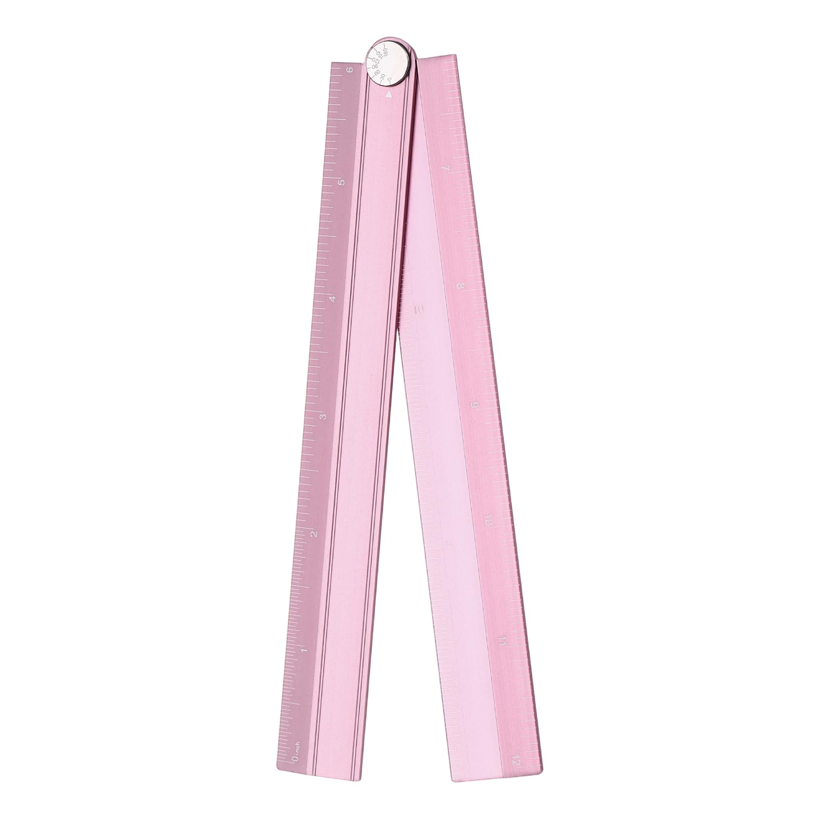 sourcing map Folding Straight Ruler 12" SAE Aluminum Alloy Protractor Foldable Angle Ruler Geometric Measuring Tools with Angle Line for Architects Artists Designers Classroom Office, Pink