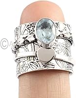 Vista 2 de Blue Topaz Ring, Handmade Jewelry, 925 Silver Ring, Heart Spinner for Women, Spinner Band Ring, Yoga Fidget Ring, Boho Silver Ring, Worry Ring