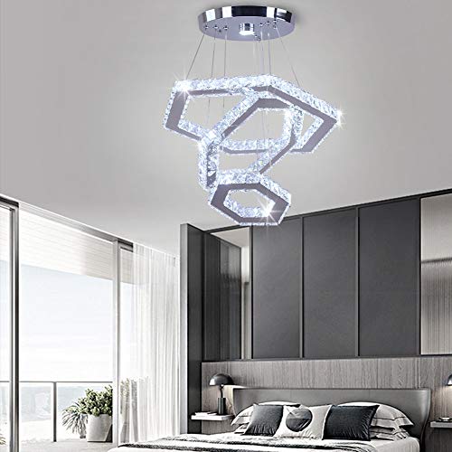Cainjiazh Modern Crystal Chandeliers Big 3 Rings Led Ceiling Light Adjustable Stainless Steel Pendant Light For Bedroom Living Room Dining Room (6500K Cool White)(25Cm+35Cm+45Cm) #TOP7