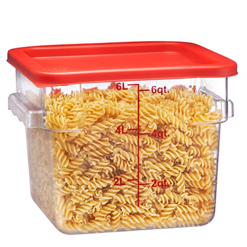 Tigerchef 6 Quart Commercial Grade Clear Food Storage Square Polycarbonate Containers With Red Lids #TOP1