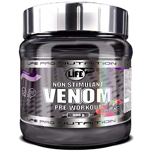 Life Pro New Venom Non Stimulant Pre-Workout 300g | Suplemento Preentrenamiento, Mejora Recuperación Muscular, Aumenta Concentración y Resistencia Física, Sin Estimulantes, Sabor Fruit Punch