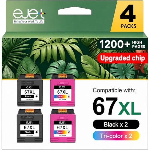 Image of ejet 67XL Remanufactured for HP 67XL Ink Cartridge Black and Color, 4-Pack