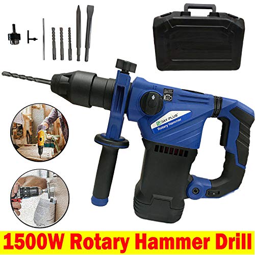 Professional Corded Rotary Hammer Drill with SDS Plus, 230V Impact Drill, 1500W Hand Electric Drill with 360° Rotating Handle, Hammer & Drill 3 Mode in 1, for Drilling Steel Masonry Concrete Wood