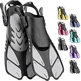 CAPAS Snorkel Fins, Swim Fins Travel Size Short Adjustable for Snorkeling Diving Adult Men Women Kids Open Heel Swimming Flippers