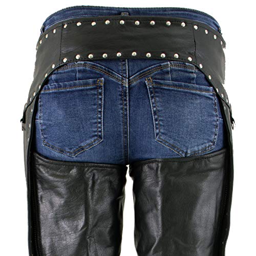 Milwaukee Leather LKL6705 Women's Classic Black Leather Motorcycle Biker Rider Chaps w/Rivet Detail - Medium