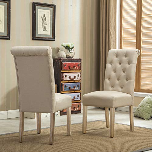 Roundhill Furniture C161TA Habit Solid Wood Tufted Parsons Dining Chair thumb #2