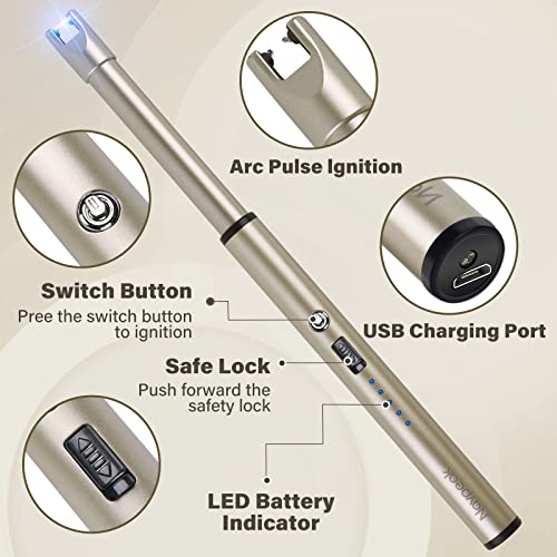 Image of Electric Candle Lighter Windproof USB Rechargeable Flameless Long Neck Lighter for Candles Gas Stove Fireplace BBQ Kitchen Grills (Gold) (Champagne Gold)
