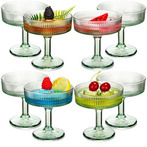 Teenyyou 8 Pcs Ribbed Vintage Coupe Glasses 7 oz Martini Glasses Champagne Coupe Classic Cocktail...