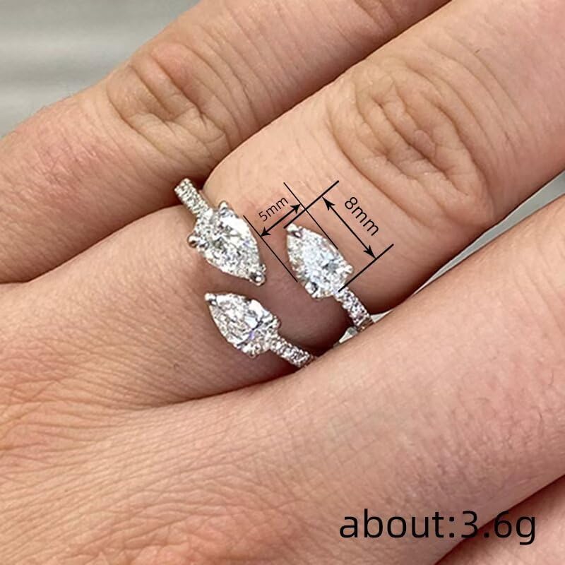 925 Sterling Silver Women's Open Ring, Sparkling Teardrop Design, Light Luxury Style, Adjustable Band, Korean-Inspired Elegant Evening Gown Jewelry Size 8 - Image 2