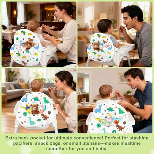 Image of for IKEA High Chair Cushion,with High Chair Pocket Pouch(Dinosaur)