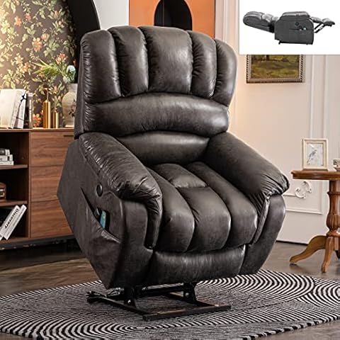 MEETWARM Large Dual OKIN Motor Power Lift Recliner Chair for Elderly Big Man, Lay Flat Sleeper Electric Recliner with Massage and Heat, Infinite Position/2 Remote Controls/USB Port/Side Pockets(Gray) Cover