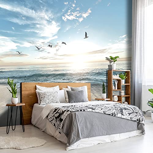 Wxhfm - Seagulls On The Beach Backdrop Wallpaper For Bedroom Large Wall Mural Living Room Ocean Beach Scene Adhesive Fabric Decor - 91"X65"（Not Peel And Stick） #TOP4