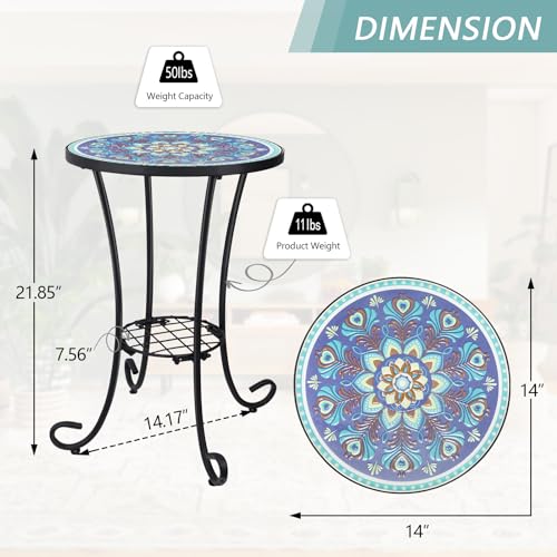 VCUTEKA-Outdoor-Side-Table-Mosaic-Patio-Table-Accent-Table-Mosaic-Tile-Top-Metal-Frame-Small-End-Table-Porch-Beach-Patio-Garden-Balcony-Peacock-Feather-14 VCUTEKA Outdoor Side Table Mosaic Patio Table Accent Table Mosaic Tile Top Metal Frame Small End Table Porch Beach Patio Garden Balcony Peacock Feather 14