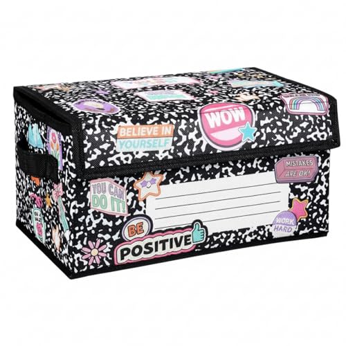LemonRoad Compostion Notepads Prizes Box for Back to School Classroom Treasure Chest Box for Prize Foldable Storage with Lid Prizes Awards Chest Memory for Teacher Gifts Nursery Room Decor