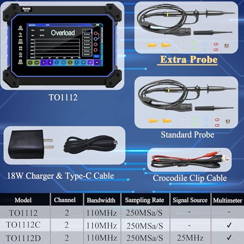 Image of Hantek Tablet Oscilloscope 110MHz Bandwidth 250MSa /S 8M Storage Depth with 7 inch Touch Screen(TO1112 /110MHz+2CH)
