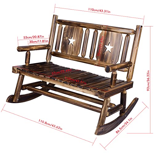 XCSOURCE Outdoor Rocking Bench, Wooden Rocking Double Chair Outdoor, Rocking Patio Rocker Chair for 2 Persons, Rustic Log Porch Bench for Farmhouse Decoration (Brown)