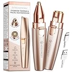 Eyebrow & Facial Trimmer: 2 in1 Rechargeable Facial Hair Removal & Eyebrow Shaver - Body Razor with Built-in LED Light (Rose Gold)