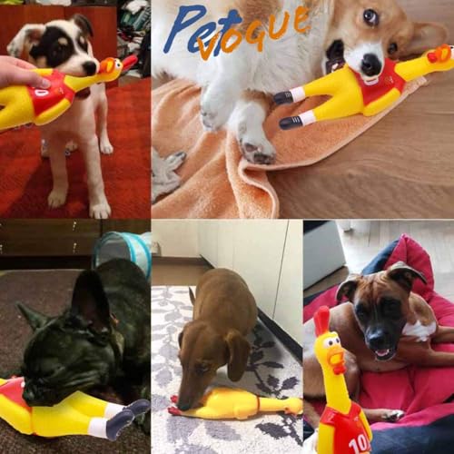 Image of PetVogue Chicken Dog Sqeaky Toy - Large 12.5 Inches- Yellow Rubber Squeeze Squeaky & Screaming Chicken for Pets or Kids, Pet Rubber Chew Toys for Playing and Fetching