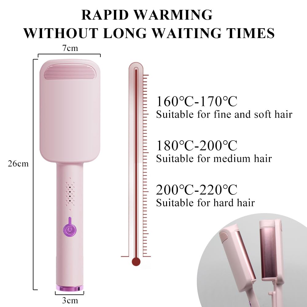 Piastra Onde per Capelli, Ferro Arricciacapelli, 32 mm Ferro per Capelli Onde con 4 Temperature regolabili per tutti i tipi di capelli, viene fornito con 1 pettine, 2 clip (Rosa)