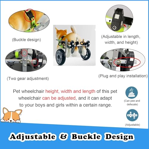 CHZDPP Hunde-Rollstuhl Leichte Hunderäder für Hinterbeine, Hunderollstuhl für gelähmte Hinterbeine, Kleine/mittlere Hunderollstühle für 5 10 15 20 lbs(XXS)