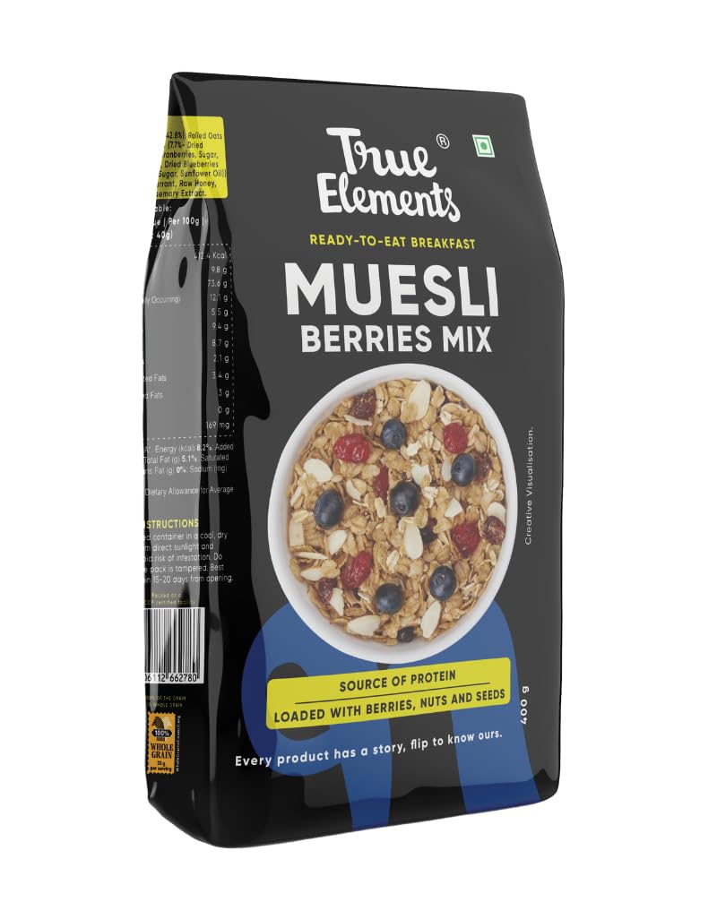 True Elements Muesli Cranberry Blueberry 400g - High Fibre Cereal, Breakfast Food, Berries Muesli (B08QCCRNF2) Amazon Price History, Amazon Price Tracker