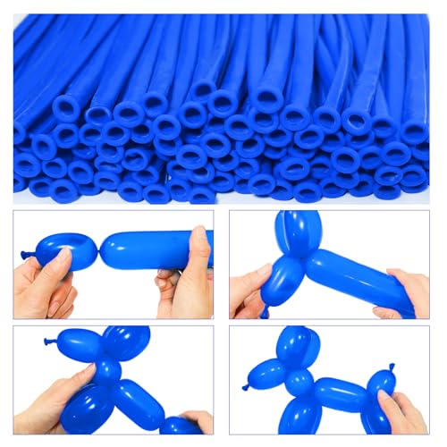 Image of LXZFCRG 260 Blue Balloons, 100pack Thickening Skinny Latex Long Balloons for Balloon Animals Balloon Garland Twisting Balloon Modeling Birthday Party (Blue)