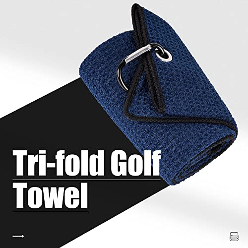 Mile High Life Tri-Fold Golf Towel | Premium Microfiber Fabric | Waffle Pattern | Heavy Duty Carabiner Clip (Navy/Black) #TOP1