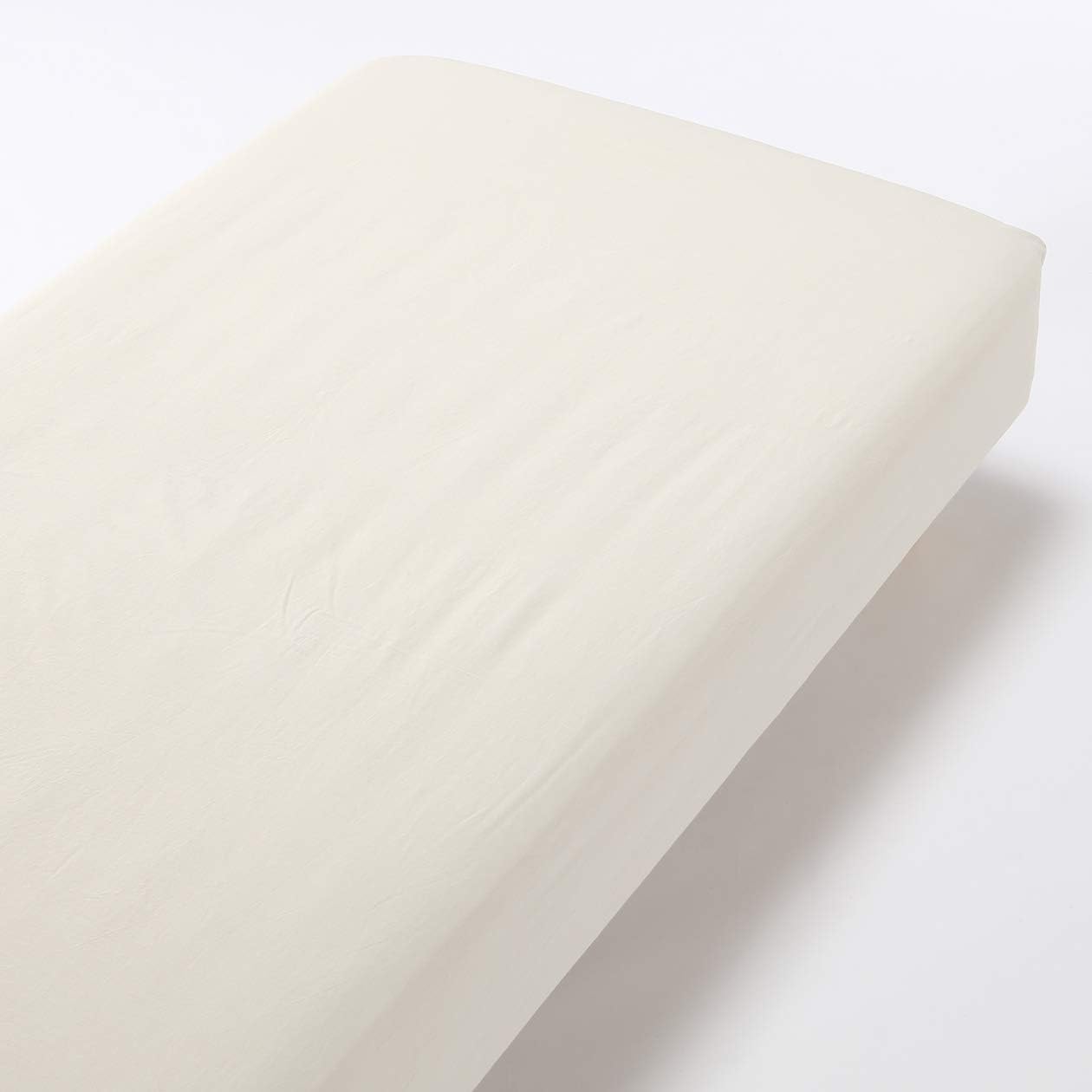 MUJI Organic Washed Cotton Fitted Sheet Light Beige D 140x200x18-28cm