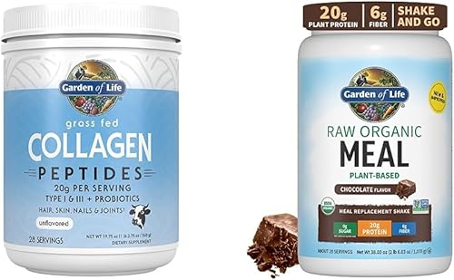 Garden of Life Suplementos de proteína de colágeno hidrolizada alimentada con pasto, péptidos en polvo, 19.75 onzas y sabroso batido de reemplazo de