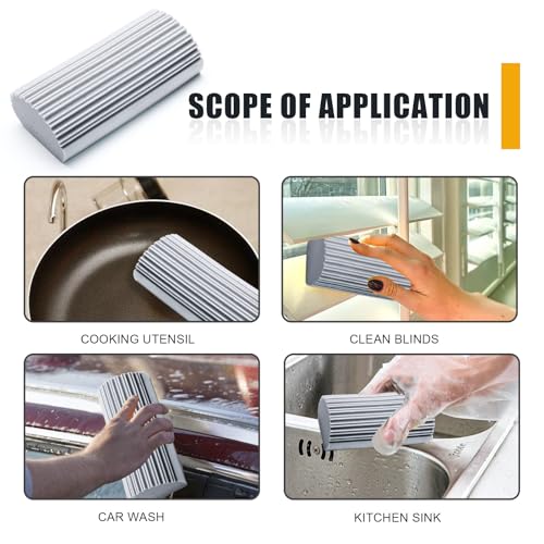 Image of 4Pcs Reusable Damp Clean Duster Sponge，Efficient Cleaning Duster for Dust, Debris,and Stains,Brush Magic Eraser Sponge for Ceiling Fan,Blinds,Baseboard,Gray and Yellow
