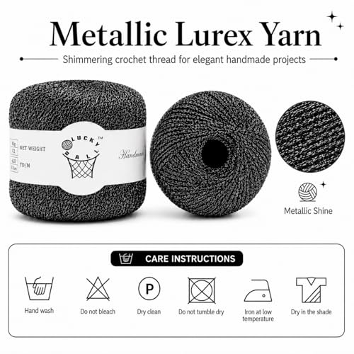 Image of 80g Sparkle Silver Lurex Thread Shining Yarn, Metallic Crochet Thread Yarn for Crocheting, Sparkle Metallic for Knitting Clothes, Car Charm, Keychain Charm(Black Silver)