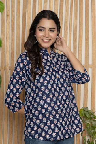 Image of Women's Cotton Printed Kurta Top | 3 /4 Sleeve Straight Kurti Casual Outings