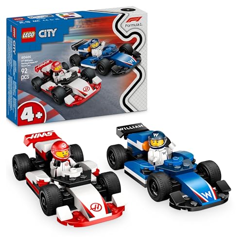 LEGO City F1 Williams Racing und Haas F1 Rennautos - Formel 1 Spielzeug mit baubaren Autos und 2 Rennfahrer Minifiguren - Kleine Geschenkideen für Jungen und Mädchen ab 4 Jahren 60464