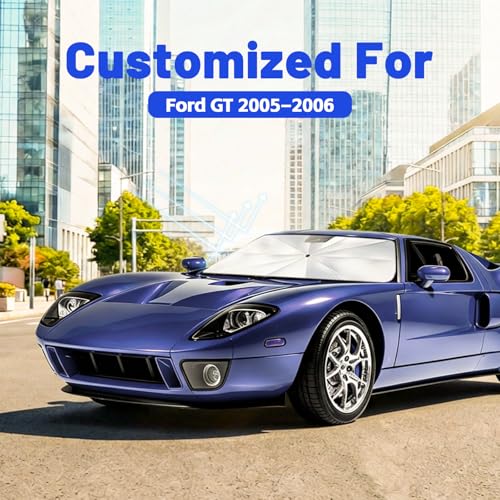 Image of Car Windshield Sun Shade for Ford GT 2005-2006 - Reflective Coated Fabric Sunshade Umbrella for Front Window, UV Protection Heat Shield Sun Blocker Heat Reflector, 1:1 Exact Fit Keep Car Cool