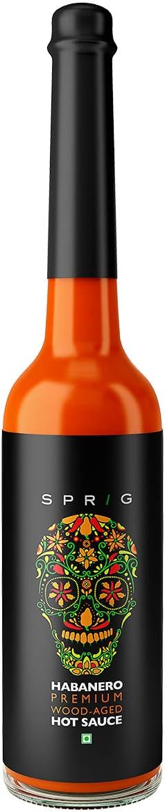 Sprig Habanero Premium Wood-Aged Hot Sauce | Taste of Habanero Chilies | Use as condiment, marinade or dip | No preservatives or additives | Vegan| For veg and non-veg cuisine | Use with Pizza, Chicken Wings, Salads & Snacks | 100gms