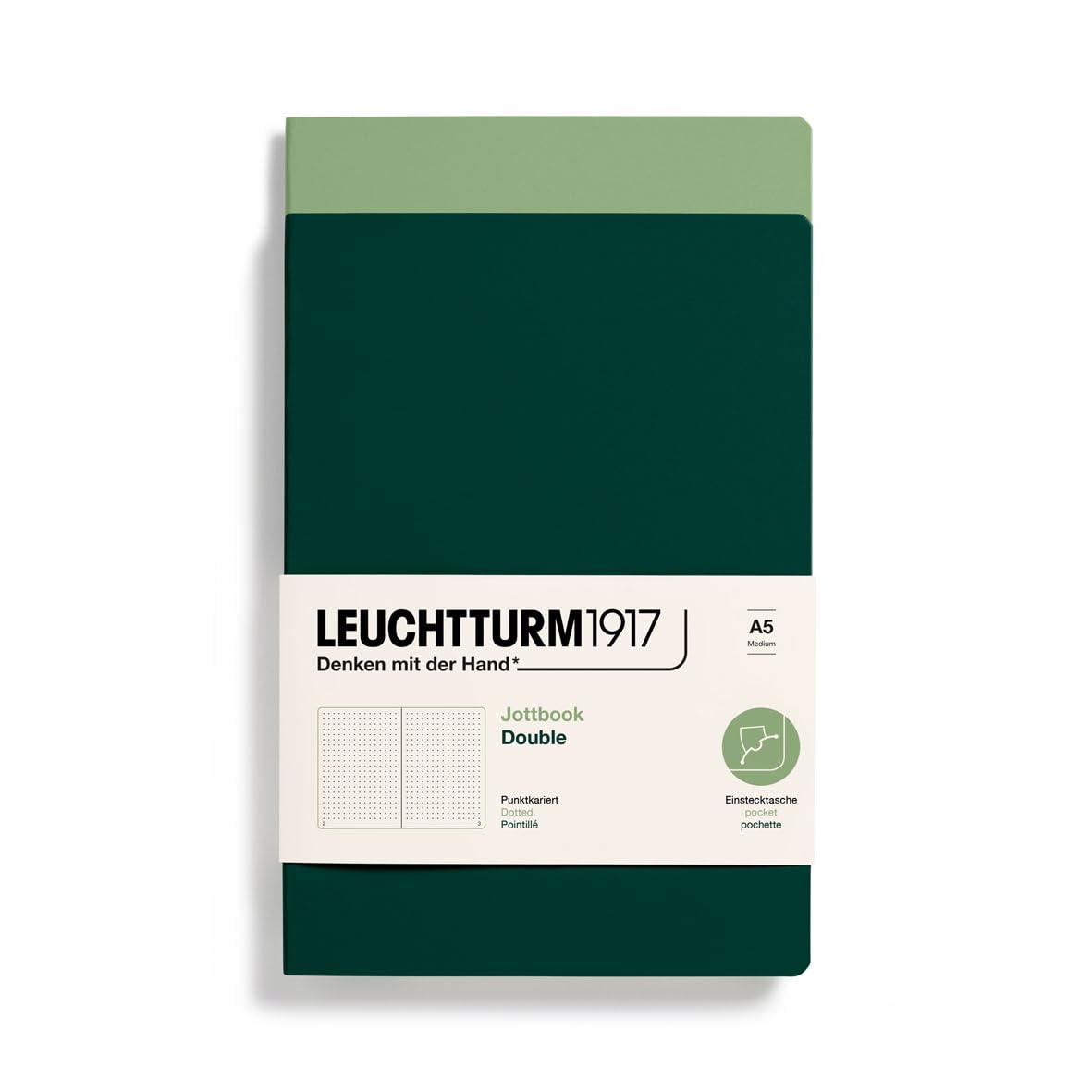 LEUCHTTURM1917 368181 Jottbook (A5), 59 Numbered Pages, Dotted, Sage and Forest Green, Pack of 2