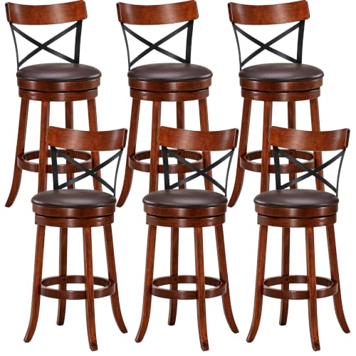 Butacos de altura para barra NAFORT con giro de 360°, asientos tapizados y respaldo curvo, taburetes de madera de caucho para isla de cocina, comedor y bistró