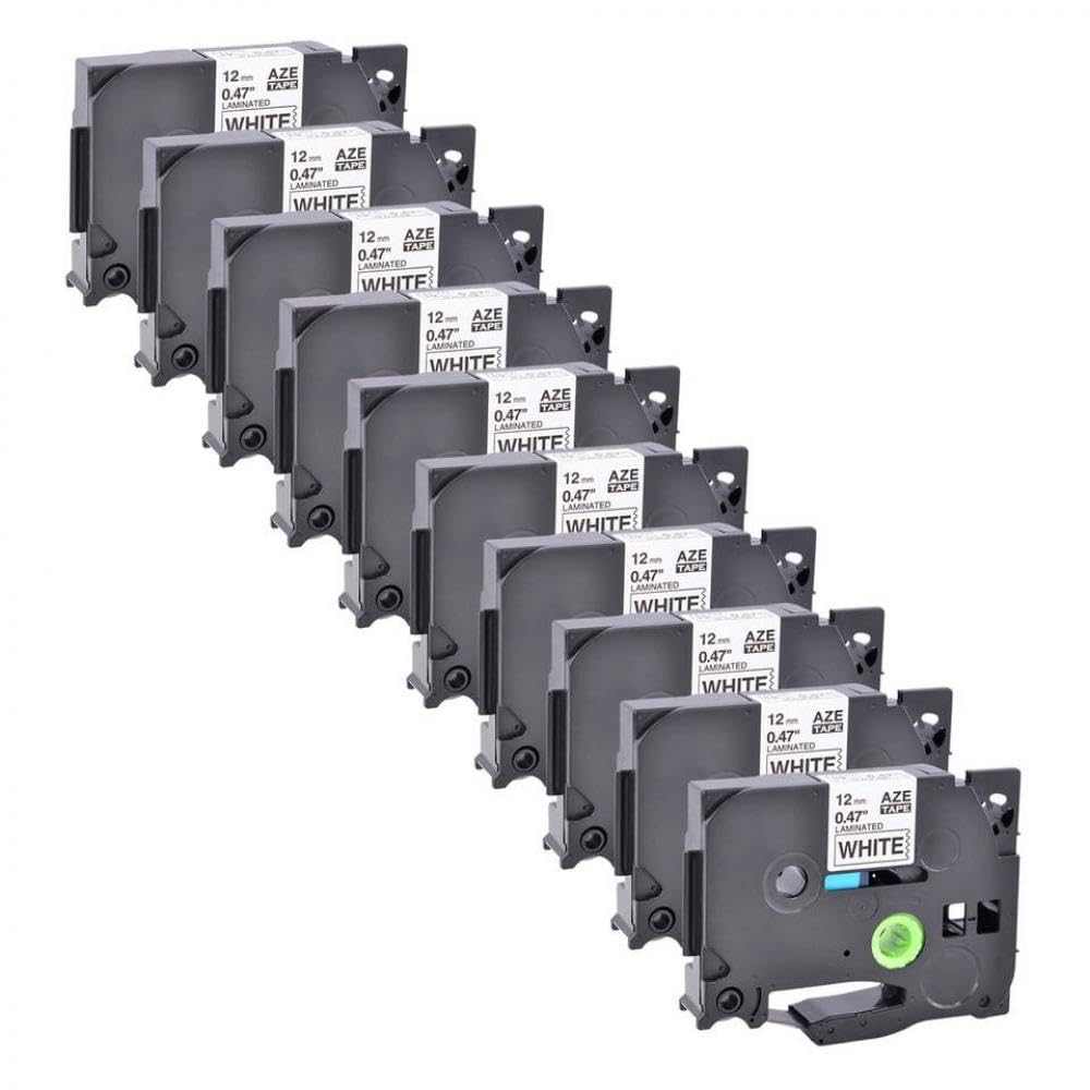 Paquete de 10 Cintas laminadas en Negro sobre Blanco, 1/2 Pulgada, 12mm, compatibles con TZe-231 TZ-231 PTH110 PT-D200 PTD600 D400