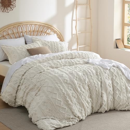Image of Bedsure Boho Twin Duvet Cover, Soft & Comfortable Elegant Design Boho Bedding for Decoration, Machine Washable Comforter Cover for All Seasons,Includes 1 Duvet Cover & 1 Pillow Sham,Beige