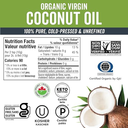 Virgin Coconut Oil, 16 fl oz NonGMO, ColdPressed and Unrefined