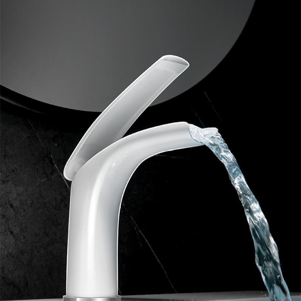 Badezimmer-Wasserfall-Waschtischarmatur, massives Messing, Weiß-Schwarz-Wasserhahn, heißes und kaltes Waschbecken, Mischbatterie, Waschbecken-Wasserhahn, SLT119PS, W