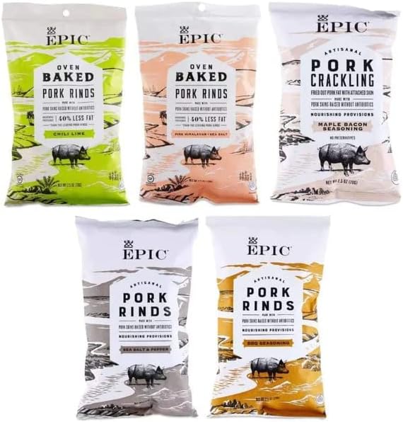 Epic Artisanal Oven Baked Pork Rinds, Variety Pack, Chili