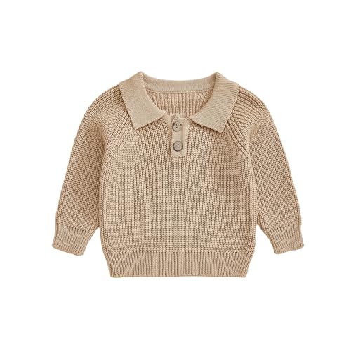 Toddler Baby Boy Collared Sweater Solid Long Sleeve Quarter Button Up Chunky Knit Pullover Tops Infant Fall/Winter Clothes