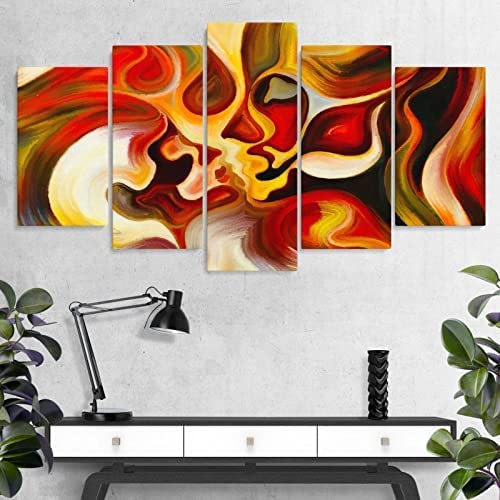 Tableaux sur toile 5 pièces vintage amour abstrait couple 150x80cm