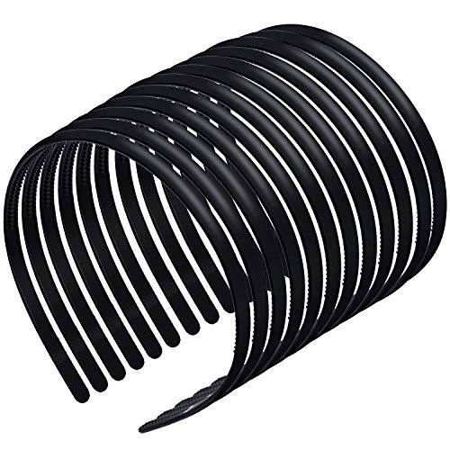 12 Pieces Plastic Plain Headbands Teeth Comb Headbands Skinny Plastic Headbands with Teeth Christmas DIY Hair Bands for Women Girls, Rubber Black, 8 mm Wide