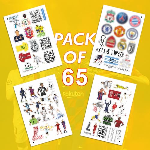 Image of CodersParadise Pack Of 65 Football Soccer Stickers For Laptop, Planner, Diary, Waterproof Residue Free, self adhesive