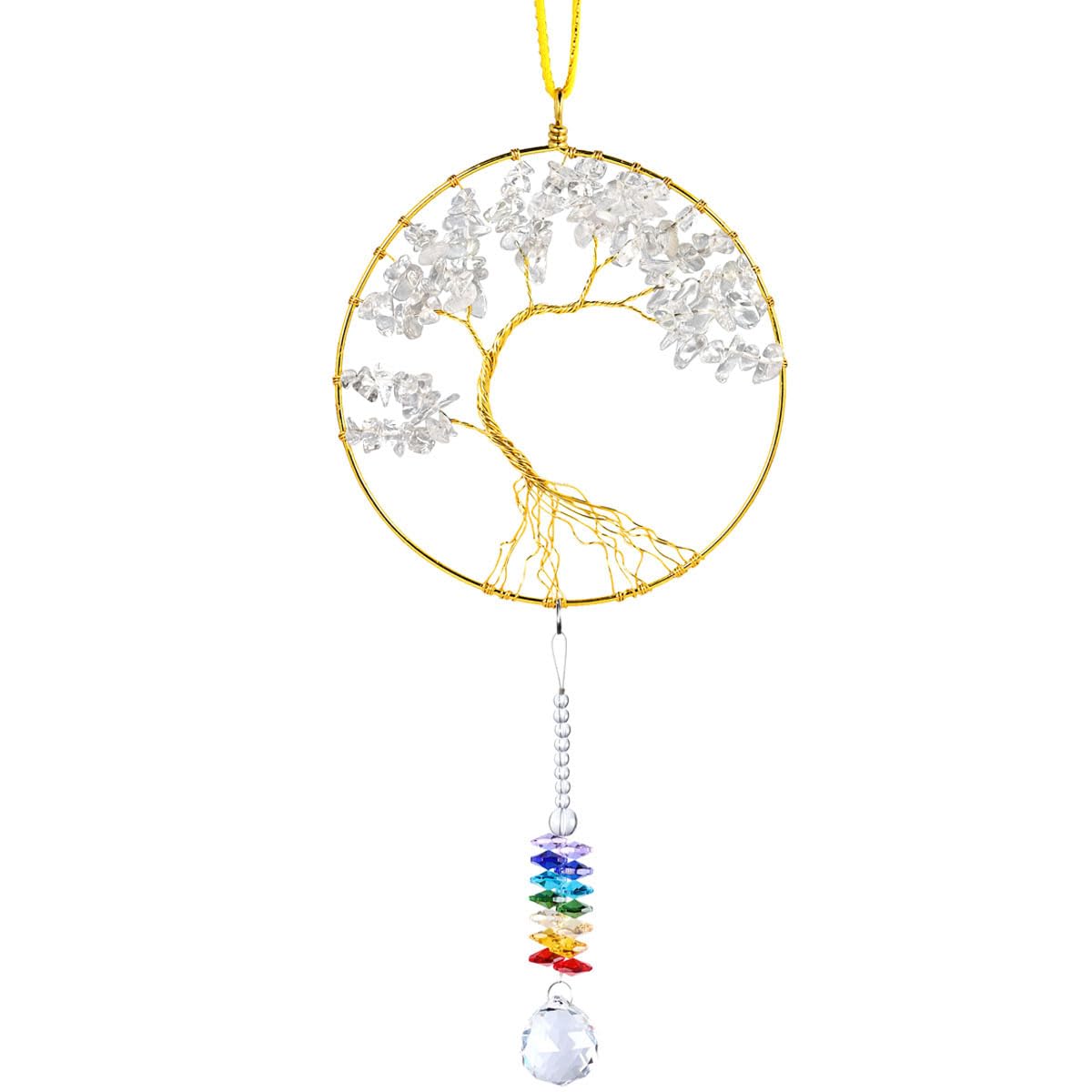Quartz de roche suspendu et arbre de vie en cristal haute clarté