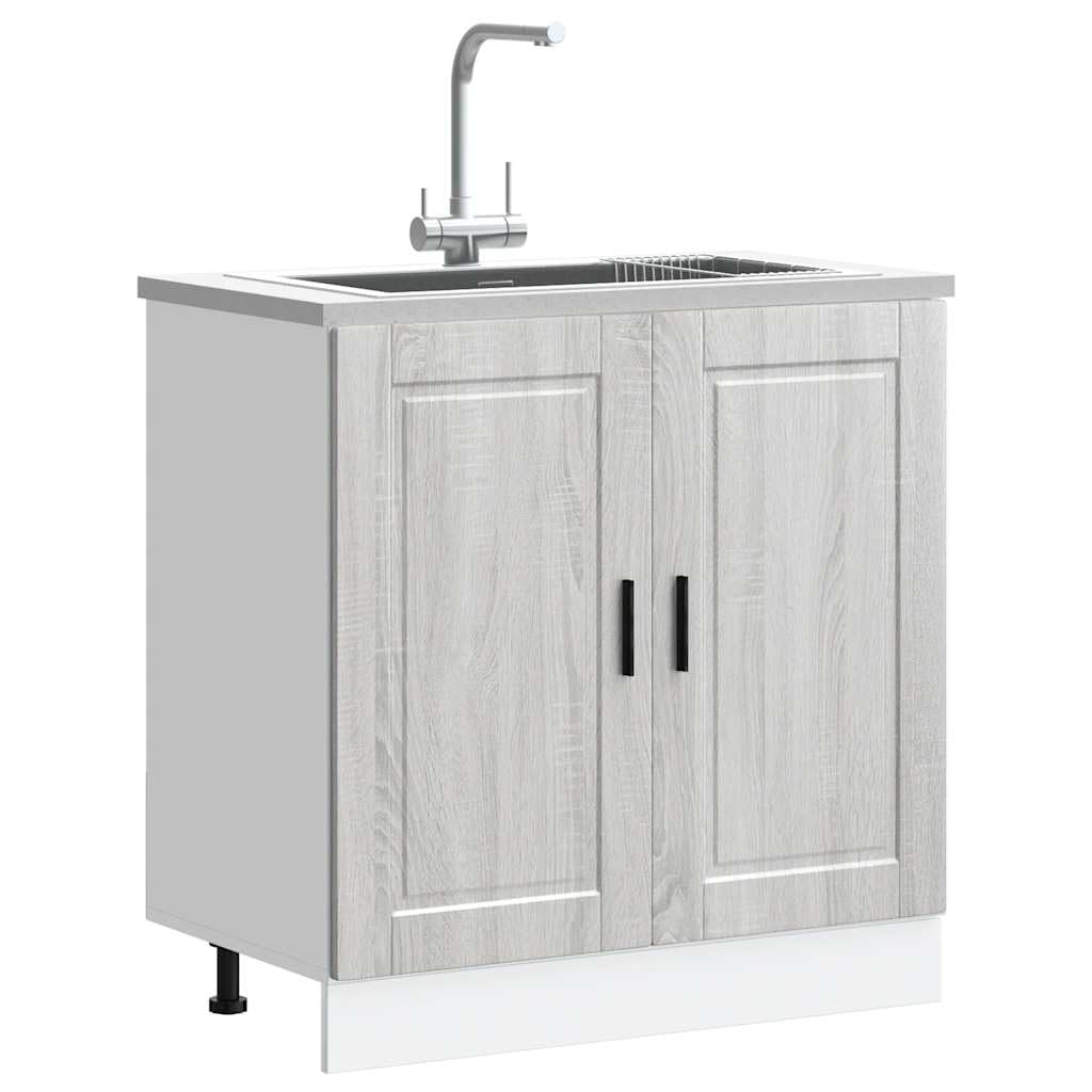 Porto Sonoma szafka pod zlewozmywak, szara, 80 x 46 x 81,5 cm, z materiału drewnopochodnego, szafka kuchenna z miejscem do przechowywania, regulowanymi nóżkami, drzwiami, nadaje się do naczyń